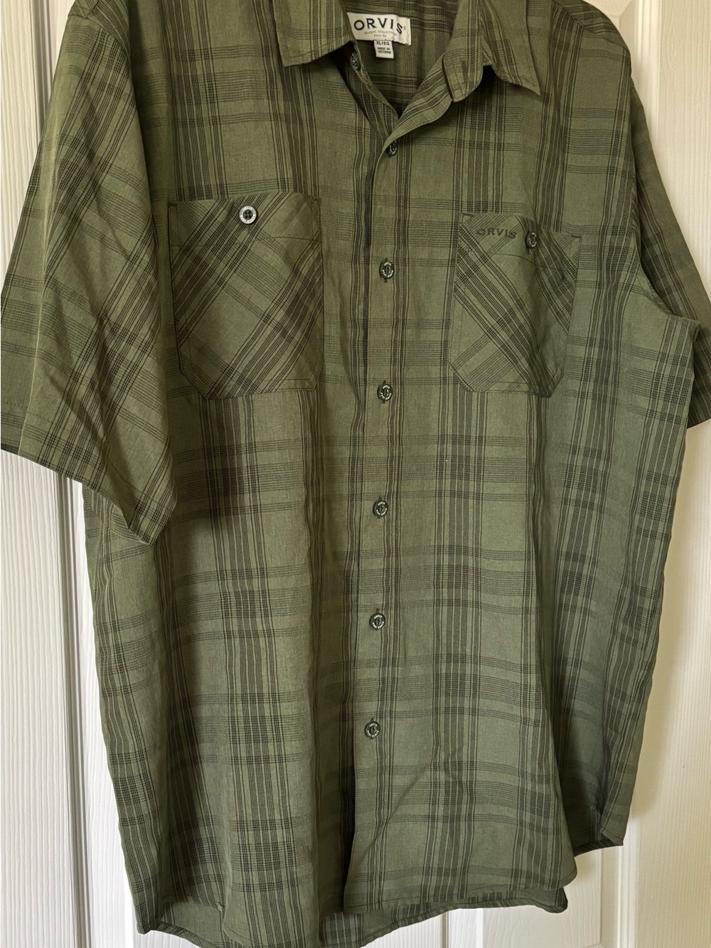 Orvis Olive Green Plaid Short-Sleeve Button-Down Shirt